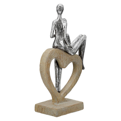 Γλυπτό Καρδιά "Aroha" Couple Motif Πολυρεζίνη Brown Ασημένιο PU 14x7x26cm - Hippiehome.gr