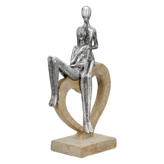 Γλυπτό Καρδιά "Aroha" Couple Motif Πολυρεζίνη Brown Ασημένιο PU 14x7x26cm - Hippiehome.gr