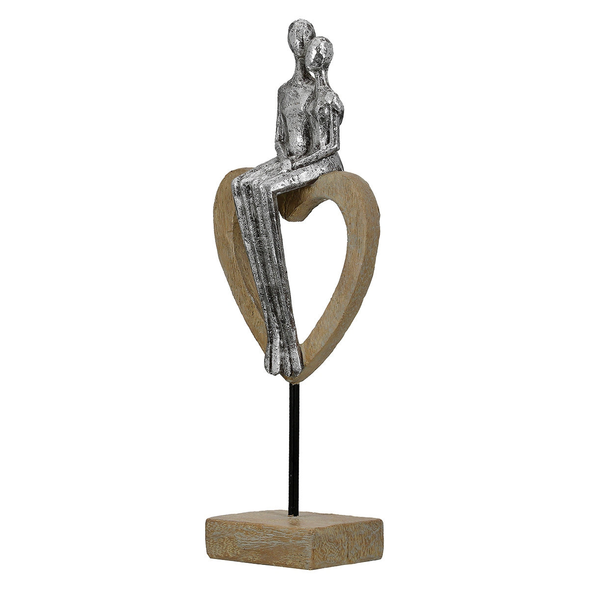 Γλυπτό Καρδιά "Aroha" Couple Motif Πολυρεζίνη Brown Ασημένιο PU 4 11.5x7x32cm - Hippiehome.gr