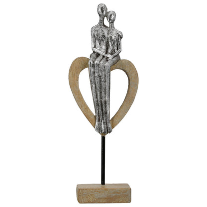 Γλυπτό Καρδιά "Aroha" Couple Motif Πολυρεζίνη Brown Ασημένιο PU 4 11.5x7x32cm - Hippiehome.gr