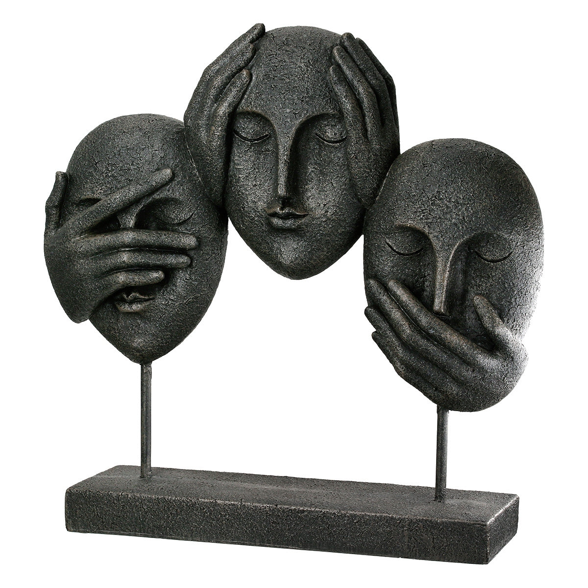 Γλυπτό Face "3 Faces" Πολυρεζίνη Μαύρο PU 30x8.5x29.5cm - Hippiehome.gr