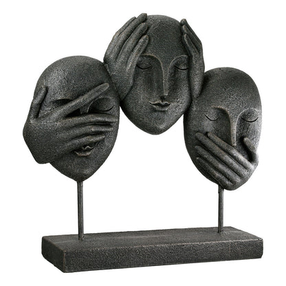 Γλυπτό Face "3 Faces" Πολυρεζίνη Μαύρο PU 30x8.5x29.5cm - Hippiehome.gr