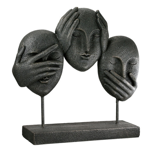 Γλυπτό Face "3 Faces" Πολυρεζίνη Μαύρο PU 30x8.5x29.5cm - Hippiehome.gr