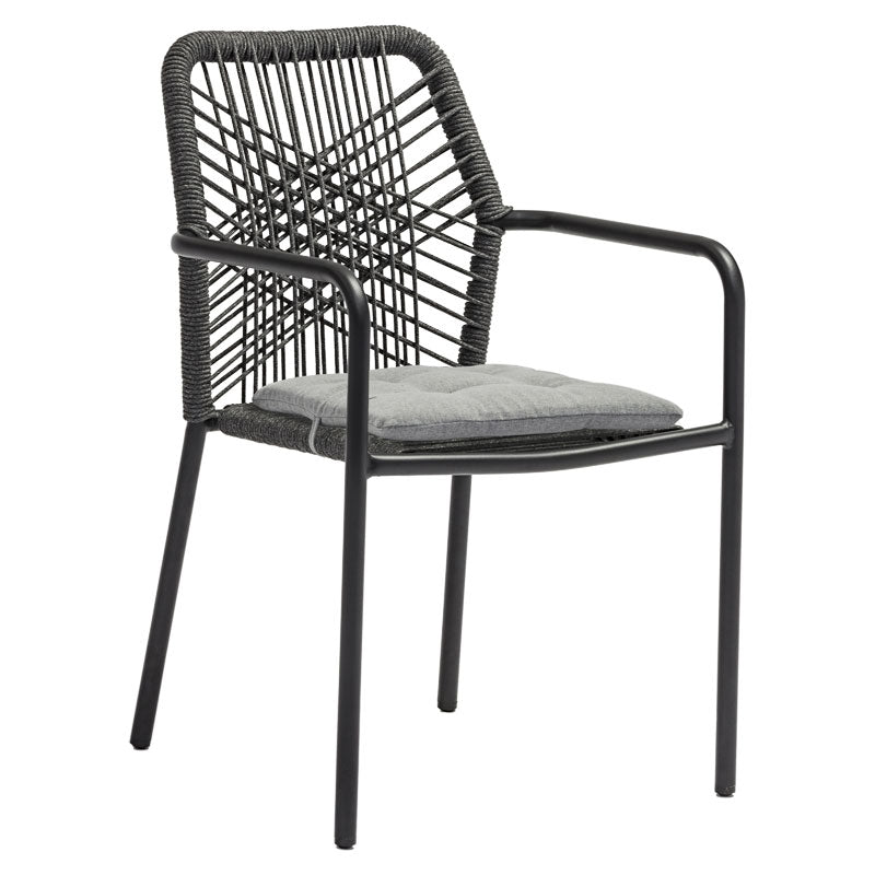Πολυθρόνα Kherson pakoworld αλουμίνιο σχοινί ανθρακί-μαξιλάρι γκρι - Hippiehome.gr
