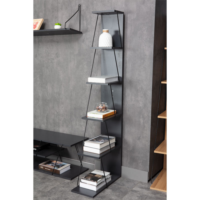 Βιβλιοθήκη mini Tars pakoworld ανθρακί-μαύρο 50x22x150εκ - Hippiehome.gr