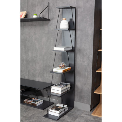 Βιβλιοθήκη mini Tars pakoworld ανθρακί-μαύρο 50x22x150εκ - Hippiehome.gr