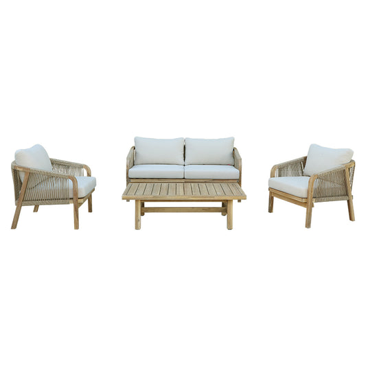 Σαλόνι κήπου Malibu pakoworld μασίφ ξύλο ακακίας-ύφασμα μπεζ - Hippiehome.gr