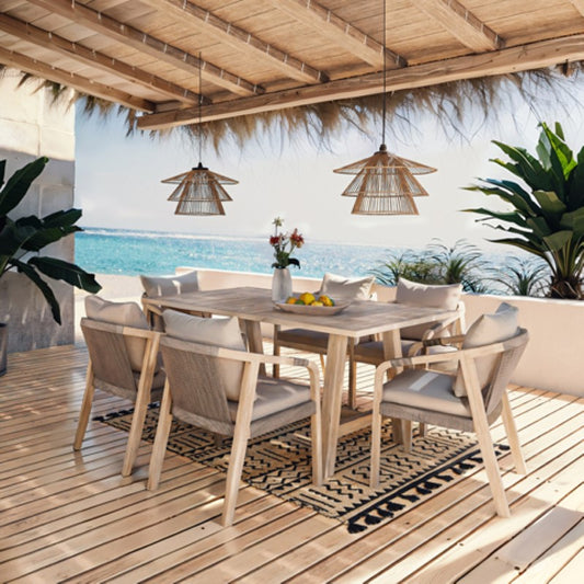 Τραπεζαρία Malibu pakoworld 7τμχ μασίφ ξύλο ακακίας-ύφασμα μπεζ - Hippiehome.gr