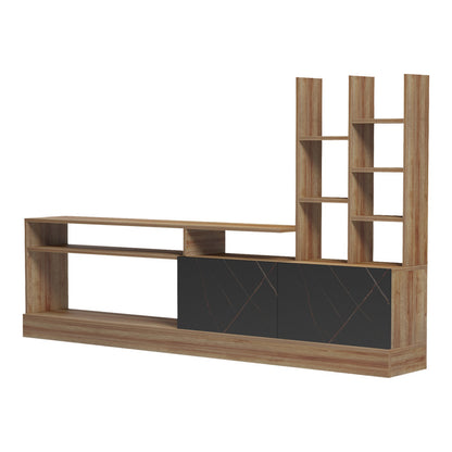 Σύνθετο σαλονιού Seruno pakoworld oak - μαύρο μαρμάρου 170x25x100εκ - Hippiehome.gr