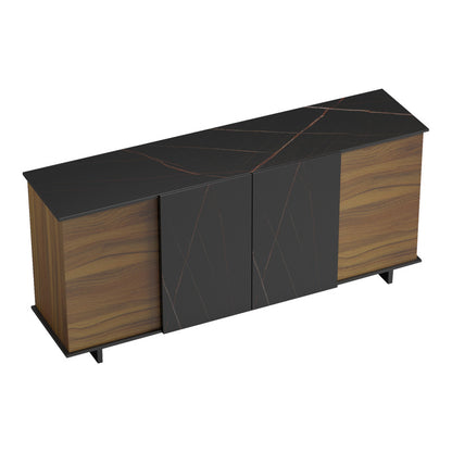 Μπουφές Zafore pakoworld καρυδί- μαύρο μαρμάρου 180x45x80εκ - Hippiehome.gr