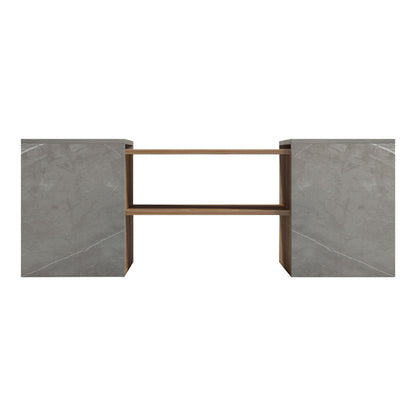 Τραπέζι σαλονιού Morfi pakoworld πολυμορφικό 3τεμ σε oak-μπεζ μαρμάρου απόχρωση 105x45x37εκ - Hippiehome.gr