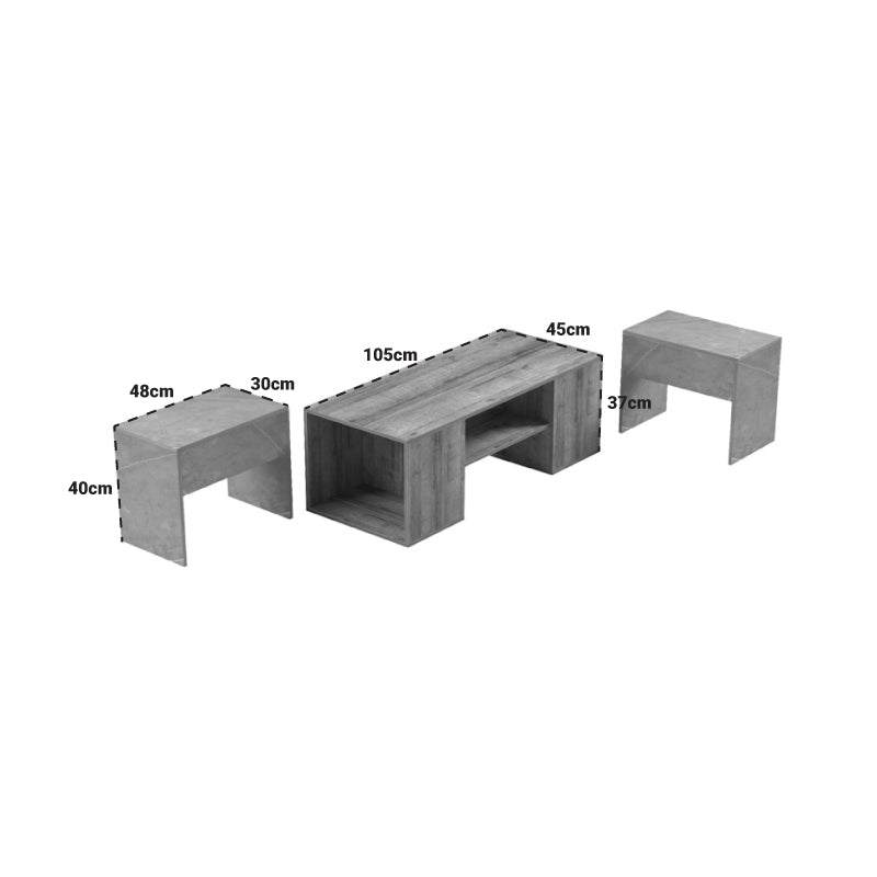 Τραπέζι σαλονιού Morfi pakoworld πολυμορφικό 3τεμ σε oak-μπεζ μαρμάρου απόχρωση 105x45x37εκ - Hippiehome.gr