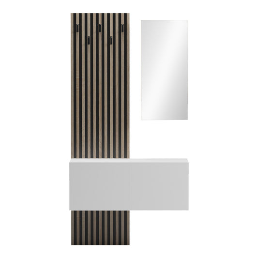 Έπιπλο εισόδου με καθρέπτη Arika pakoworld σε λευκό-sonoma απόχρωση 100x37.1x199.5εκ - Hippiehome.gr