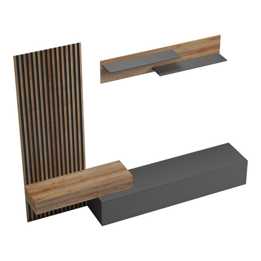 Σύνθετο σαλονιού Litende pakoworld σε ανθρακί-oak απόχρωση 249.4x42.2x199.5εκ - Hippiehome.gr