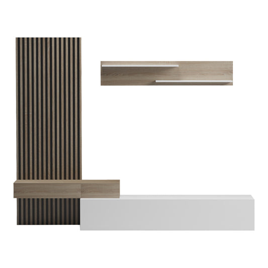 Σύνθετο σαλονιού Litende pakoworld σε λευκή-sonoma απόχρωση 249.4x42.2x199.5εκ - Hippiehome.gr