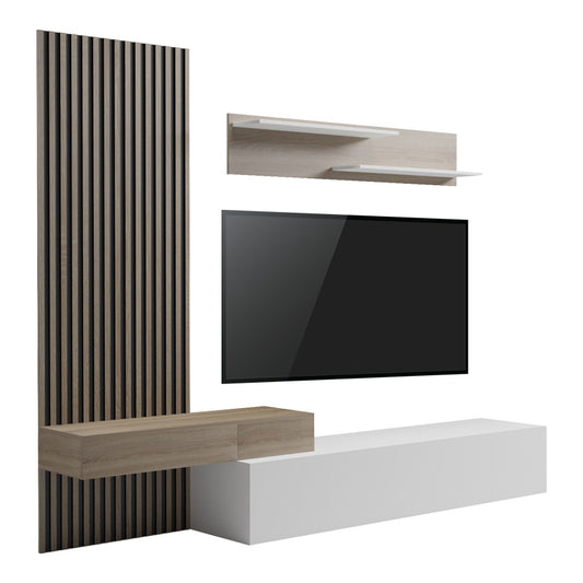 Σύνθετο σαλονιού Litende pakoworld σε λευκή-sonoma απόχρωση 249.4x42.2x199.5εκ - Hippiehome.gr