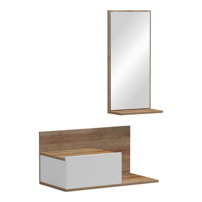 Έπιπλο εισόδου με καθρέπτη Miranda pakoworld σε λευκή-oak απόχρωση 60x30x89.5εκ - Hippiehome.gr