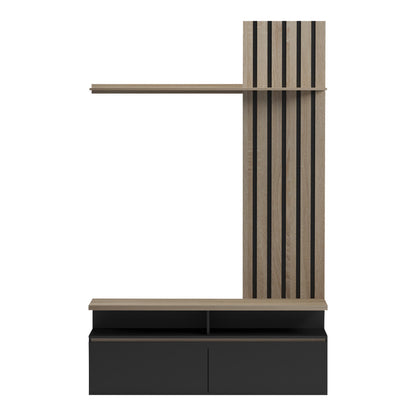 Σύνθετο σαλονιού Perlento pakoworld σε μαύρο με sonoma απόχρωση 140x41x219.5εκ - Hippiehome.gr