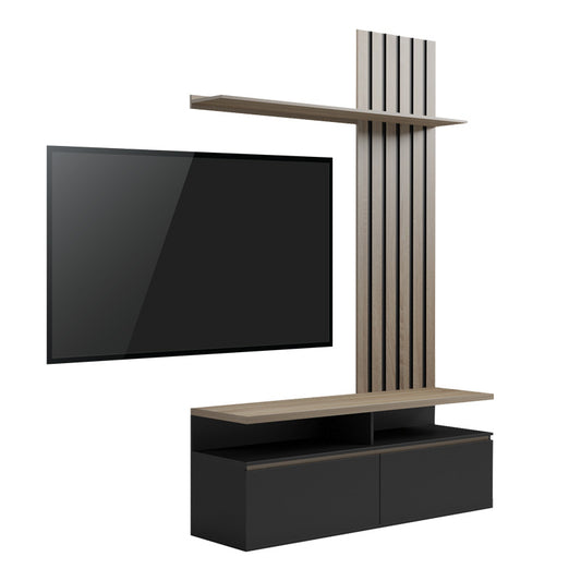 Σύνθετο σαλονιού Perlento pakoworld σε μαύρο με sonoma απόχρωση 140x41x219.5εκ - Hippiehome.gr