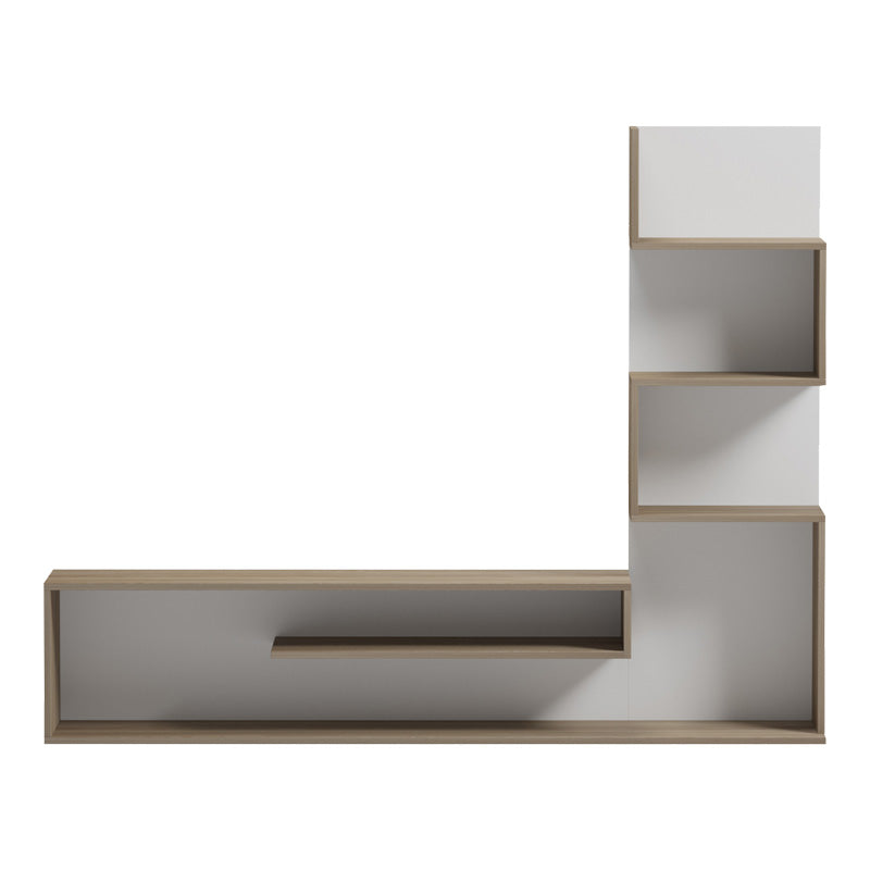 Έπιπλο τηλεόρασης με βιβλιοθήκη Cazenda pakoworld σε sonoma με λευκή απόχρωση 160x29x126εκ - Hippiehome.gr