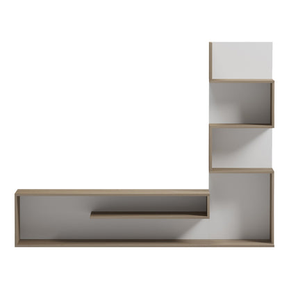 Έπιπλο τηλεόρασης με βιβλιοθήκη Cazenda pakoworld σε sonoma με λευκή απόχρωση 160x29x126εκ - Hippiehome.gr