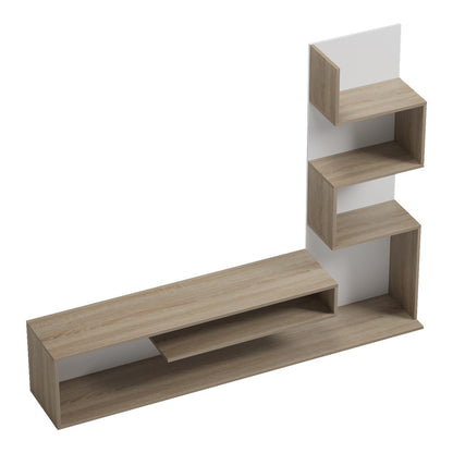 Έπιπλο τηλεόρασης με βιβλιοθήκη Cazenda pakoworld σε sonoma με λευκή απόχρωση 160x29x126εκ - Hippiehome.gr