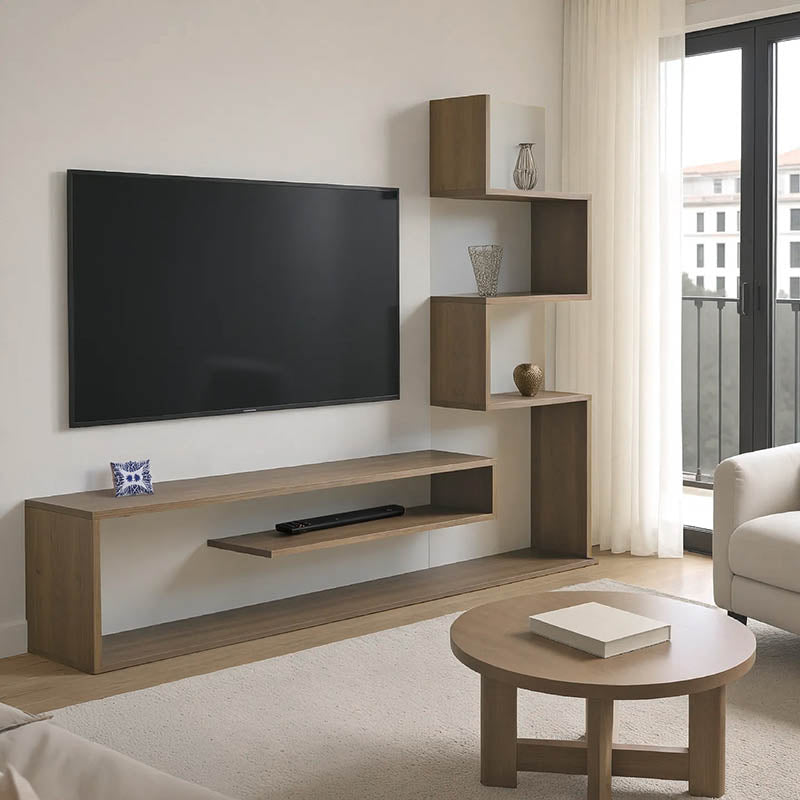 Έπιπλο τηλεόρασης με βιβλιοθήκη Cazenda pakoworld σε sonoma με λευκή απόχρωση 160x29x126εκ - Hippiehome.gr