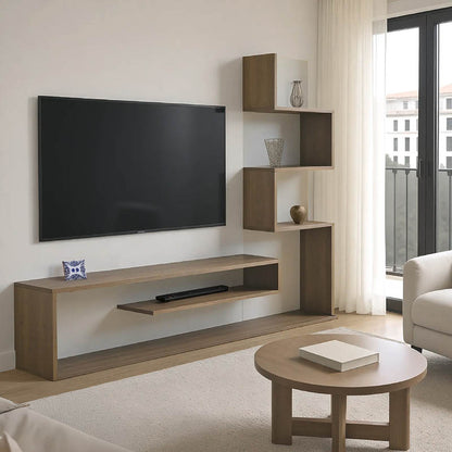 Έπιπλο τηλεόρασης με βιβλιοθήκη Cazenda pakoworld σε sonoma με λευκή απόχρωση 160x29x126εκ - Hippiehome.gr