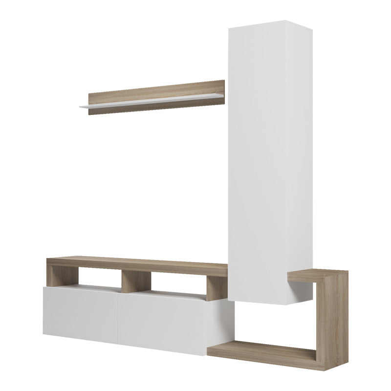 Σύνθετο σαλονιού Leganto pakoworld σε sonoma με λευκή απόχρωση 220.5x35x197.5εκ - Hippiehome.gr