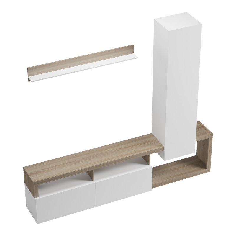 Σύνθετο σαλονιού Leganto pakoworld σε sonoma με λευκή απόχρωση 220.5x35x197.5εκ - Hippiehome.gr