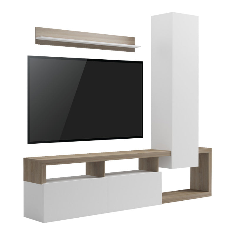 Σύνθετο σαλονιού Leganto pakoworld σε sonoma με λευκή απόχρωση 220.5x35x197.5εκ - Hippiehome.gr