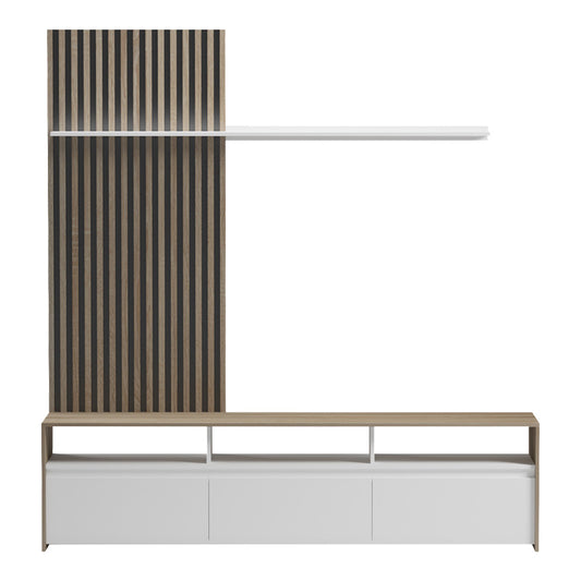 Σύνθετο σαλονιού Delfina pakoworld σε sonoma με λευκή απόχρωση 190x40x199.5εκ - Hippiehome.gr