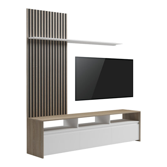 Σύνθετο σαλονιού Delfina pakoworld σε sonoma με λευκή απόχρωση 190x40x199.5εκ - Hippiehome.gr