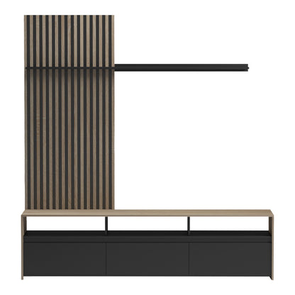 Σύνθετο σαλονιού Delfina pakoworld σε sonoma με μαύρη απόχρωση 190x40x199.5εκ - Hippiehome.gr