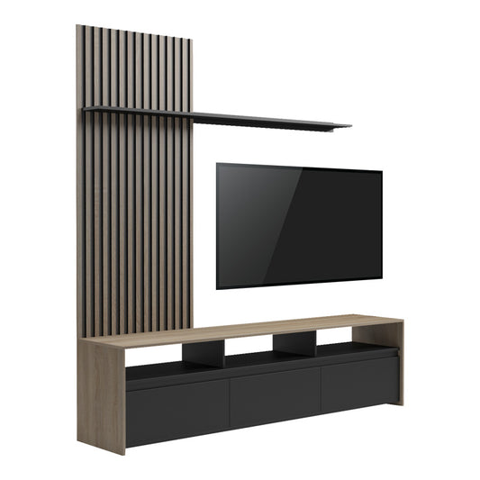 Σύνθετο σαλονιού Delfina pakoworld σε sonoma με μαύρη απόχρωση 190x40x199.5εκ - Hippiehome.gr