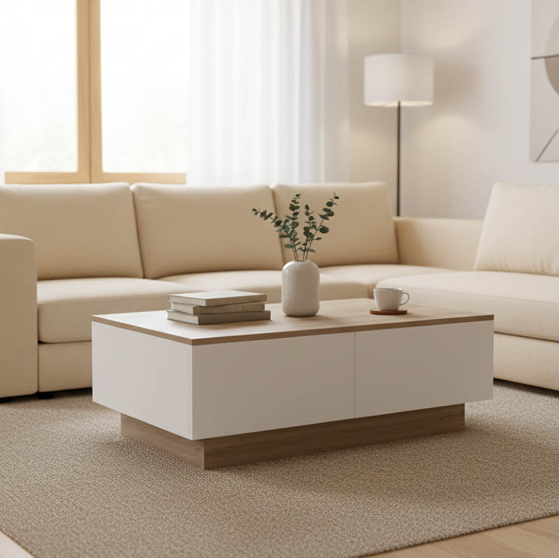 Τραπέζι σαλονιού Winey pakoworld σε sonoma-λευκή απόχρωση 90x60x31.5εκ - Hippiehome.gr