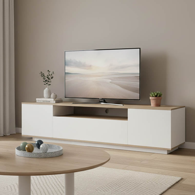 Έπιπλο τηλεόρασης Winey pakoworld σε sonoma-λευκή απόχρωση 180x44.5x44.5εκ - Hippiehome.gr