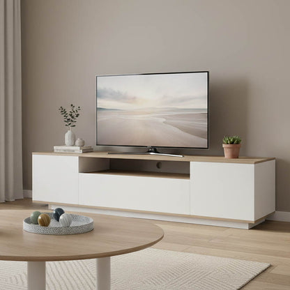 Έπιπλο τηλεόρασης Winey pakoworld σε sonoma-λευκή απόχρωση 180x44.5x44.5εκ - Hippiehome.gr