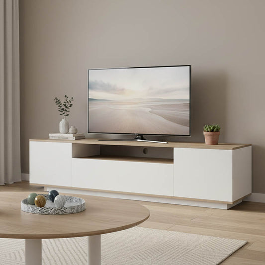 Έπιπλο τηλεόρασης Winey pakoworld σε sonoma-λευκή απόχρωση 180x44.5x44.5εκ - Hippiehome.gr
