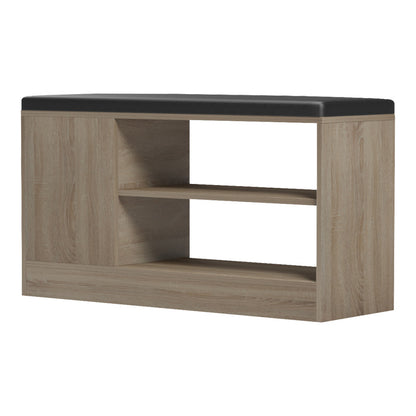 Παπουτσοθήκη-σκαμπό Deboule pakoworld 8 ζευγών σε sonoma-μαύρη απόχρωση 90x30x46εκ - Hippiehome.gr