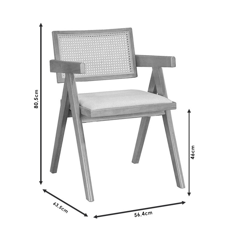 Πολυθρόνα Winslow pakoworld ξύλο rubberwood ανοικτό καρυδί-pvc rattan φυσικό-ύφασμα γκρι - Hippiehome.gr