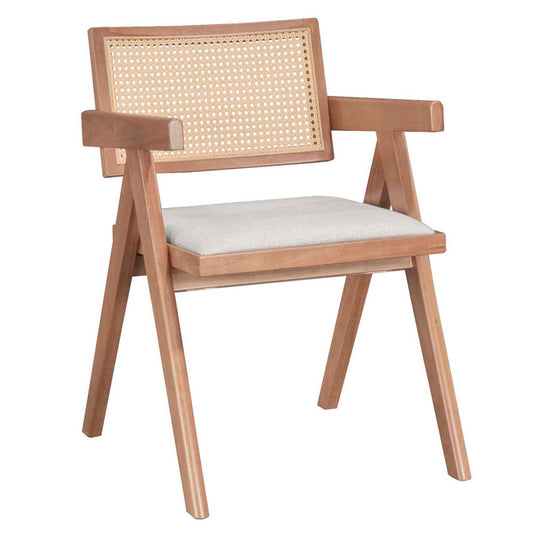 Πολυθρόνα Winslow pakoworld ξύλο rubberwood ανοικτό καρυδί-pvc rattan φυσικό-ύφασμα γκρι - Hippiehome.gr