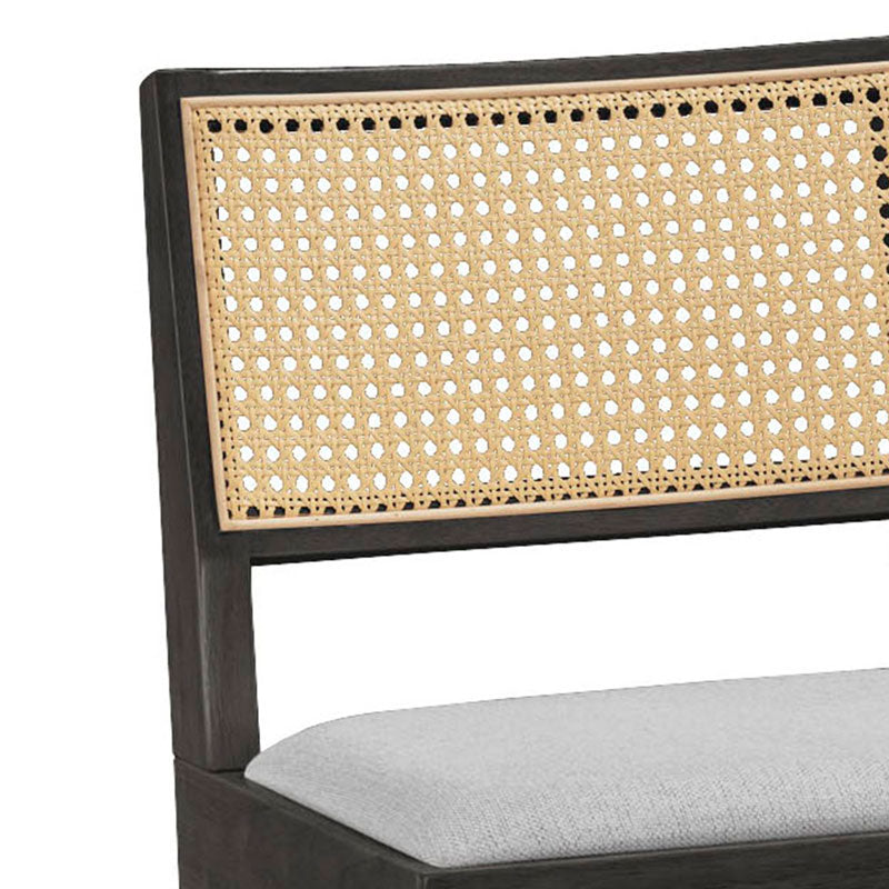 Σκαμπό bar Winslow pakoworld ξύλο rubberwood μαύρο-pvc rattan φυσικό-ύφασμα γκρι 44.5x46x98εκ - Hippiehome.gr