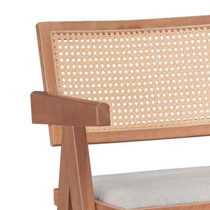 Σκαμπό bar Winslow pakoworld ξύλο rubberwood ανοικτό καρυδί-pvc rattan φυσικό-ύφασμα γκρι - Hippiehome.gr