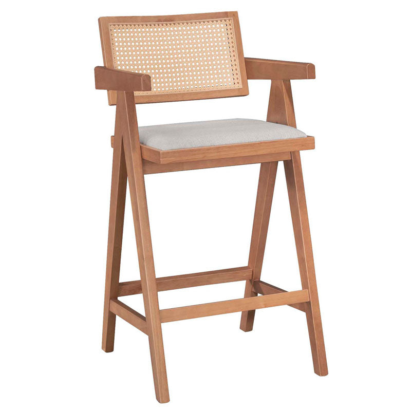 Σκαμπό bar Winslow pakoworld ξύλο rubberwood ανοικτό καρυδί-pvc rattan φυσικό-ύφασμα γκρι - Hippiehome.gr