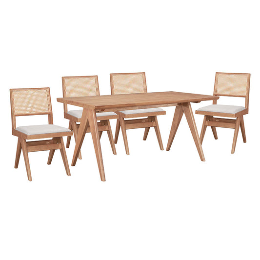 Winslow pakoworld dining table set of 5 rubberwood wood light walnut 160x85x75cm