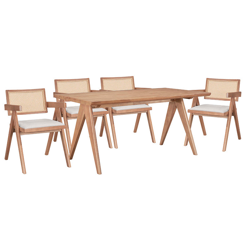 Dining table Winslow I pakoworld set of 5 rubberwood wood light walnut 160x85x75cm