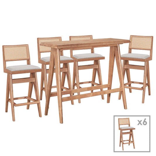 Dining bar Winslow pakoworld set of 7 rubberwood wood light walnut 120x45x100cm