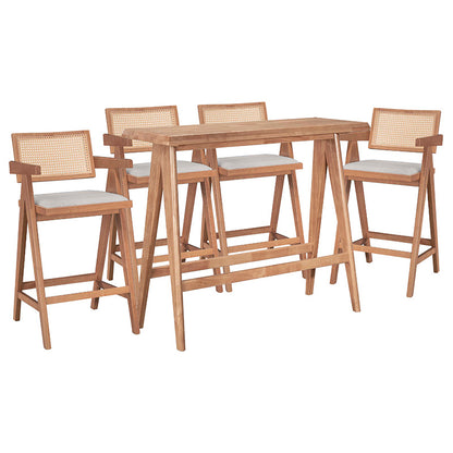 Bar dining table Winslow I pakoworld set of 5 rubberwood wood light walnut 120x45x100cm