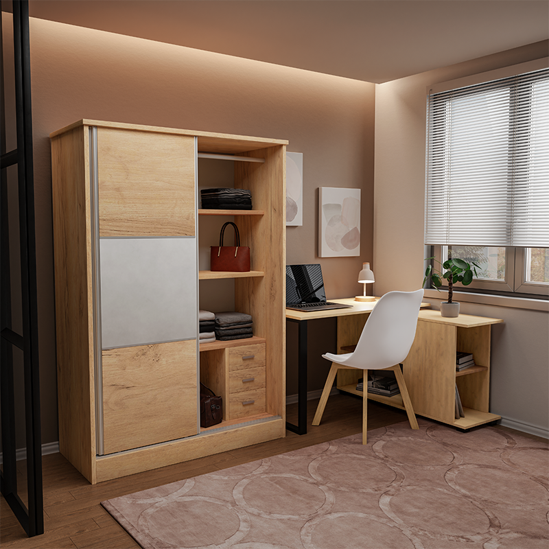 Ντουλάπα ρούχων Chase pakoworld δίφυλλη με συρόμενες πόρτες χρώμα oak 152.5x56.5x185εκ - Hippiehome.gr